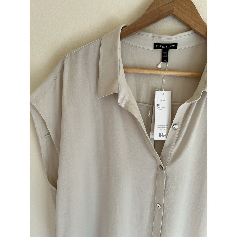 NWT Eileen Fisher XL Silk Georgette Shirt Top Flowy Casual Coastal Classic $248 - Picture 2 of 8